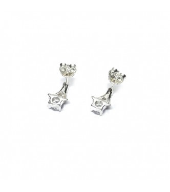 E000914 Sterling Silver Earrings With 5mm Cubic Zirconia Solid Hallmarked 925 Handmade